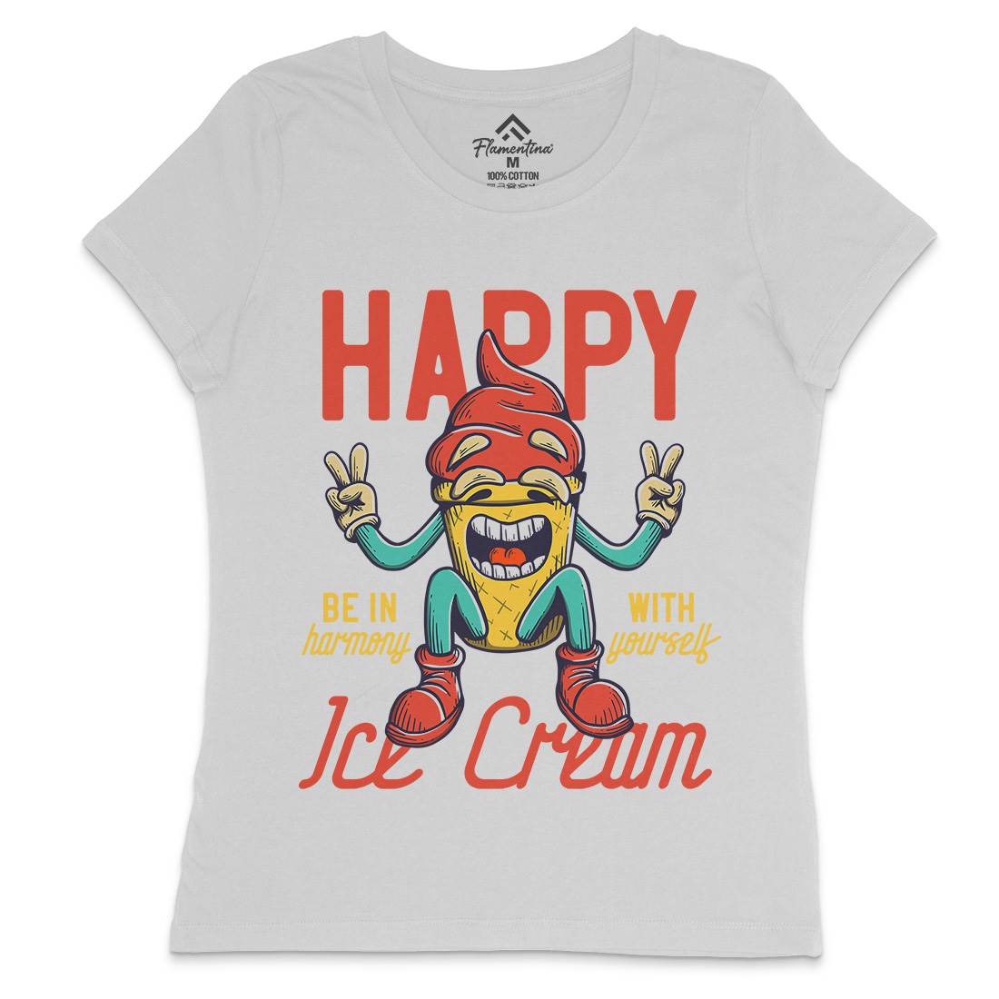 Happy Ice Cream Womens Crew Neck T-Shirt Food D940