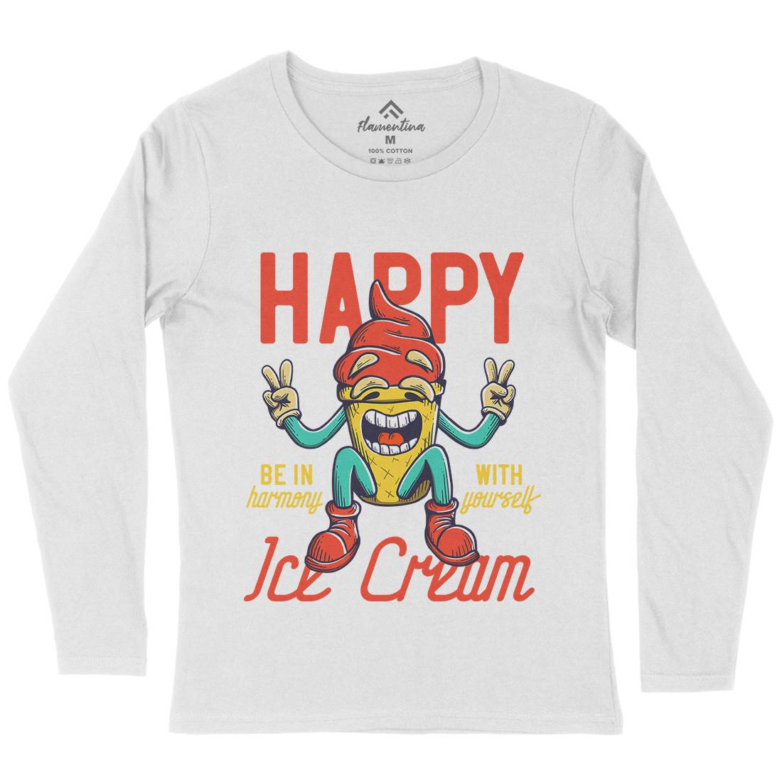 Happy Ice Cream Womens Long Sleeve T-Shirt Food D940