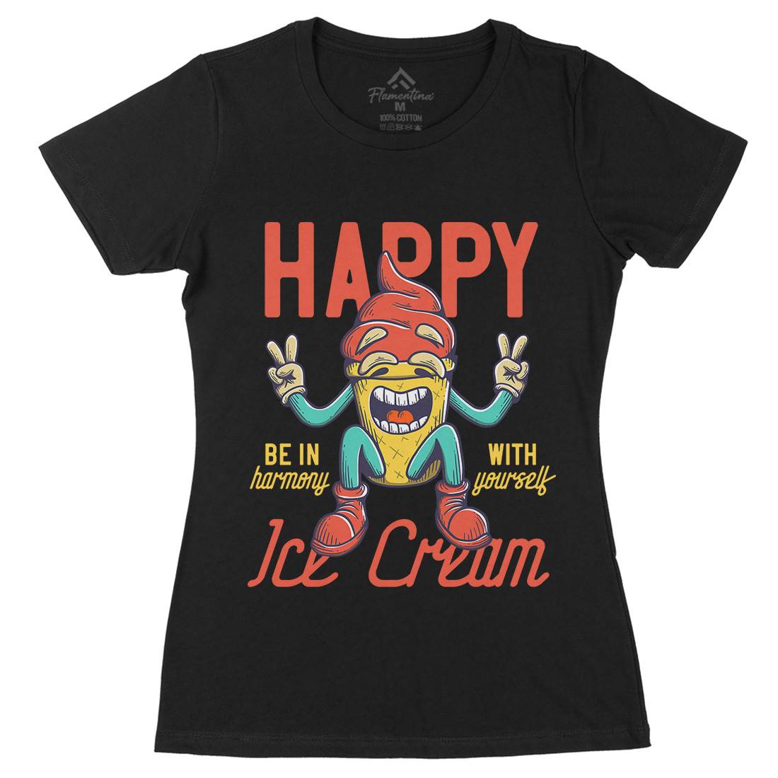 Happy Ice Cream Womens Organic Crew Neck T-Shirt Food D940
