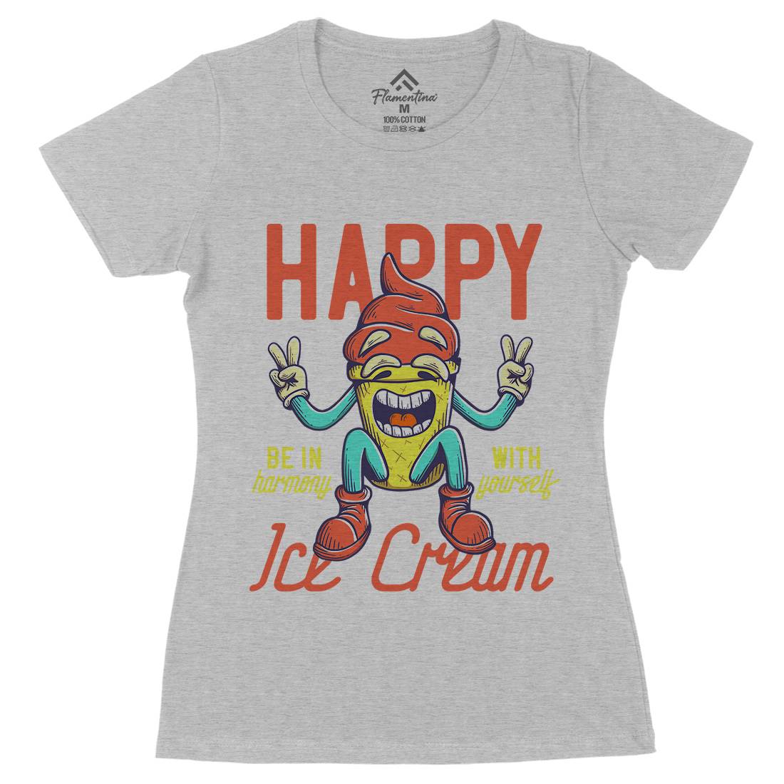 Happy Ice Cream Womens Organic Crew Neck T-Shirt Food D940