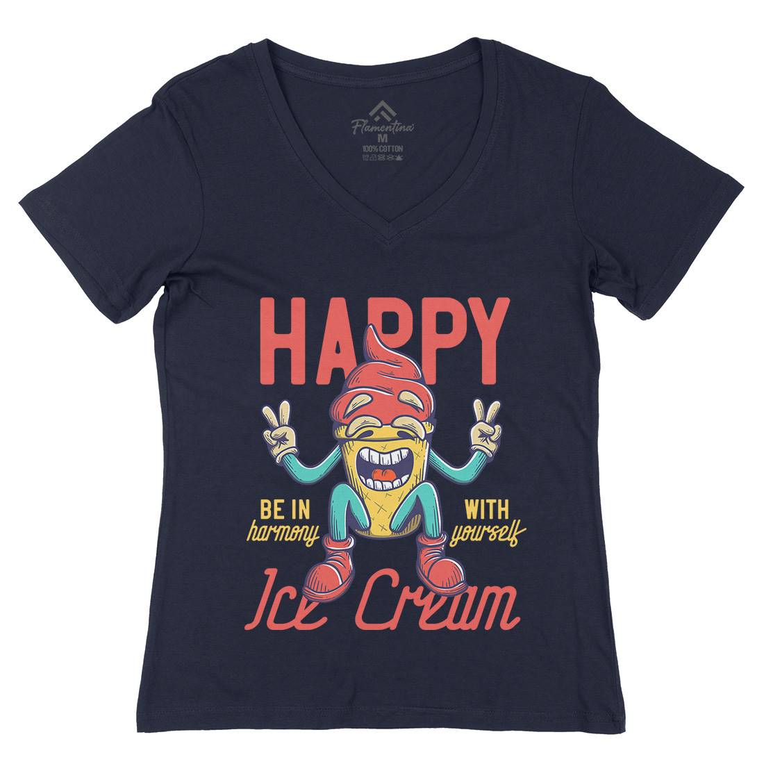 Happy Ice Cream Womens Organic V-Neck T-Shirt Food D940