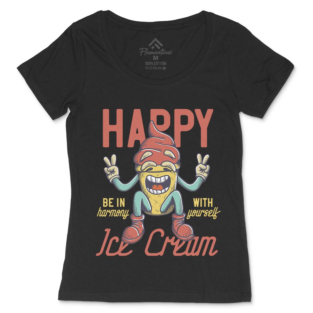 Happy Ice Cream Womens Scoop Neck T-Shirt Food D940