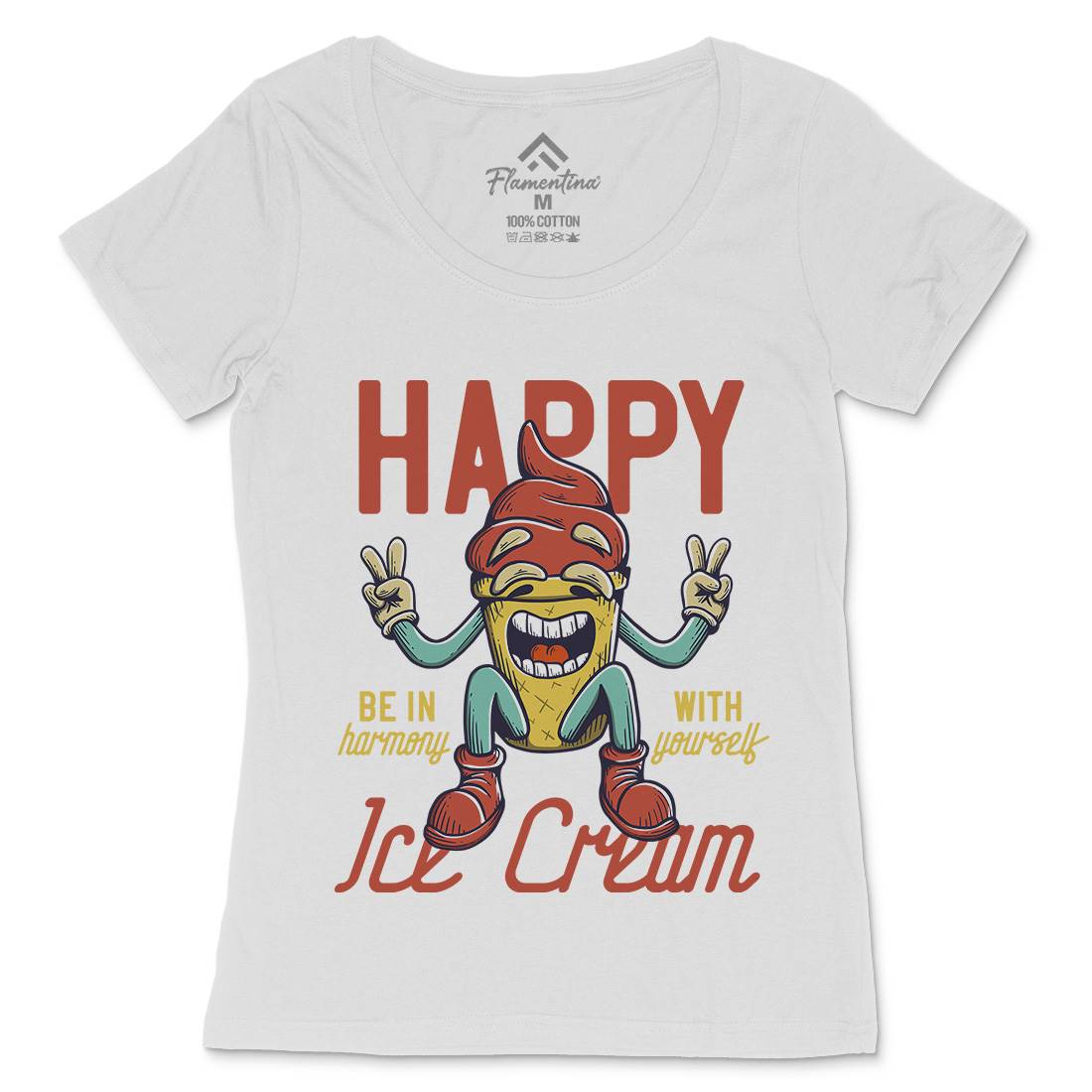 Happy Ice Cream Womens Scoop Neck T-Shirt Food D940