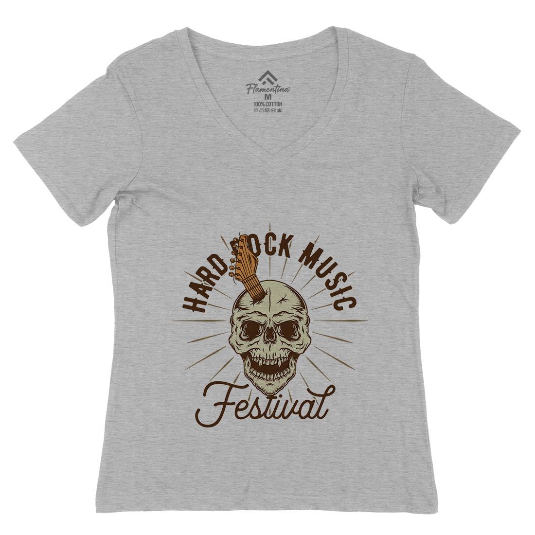 Hard Rock Womens Organic V-Neck T-Shirt Music D942