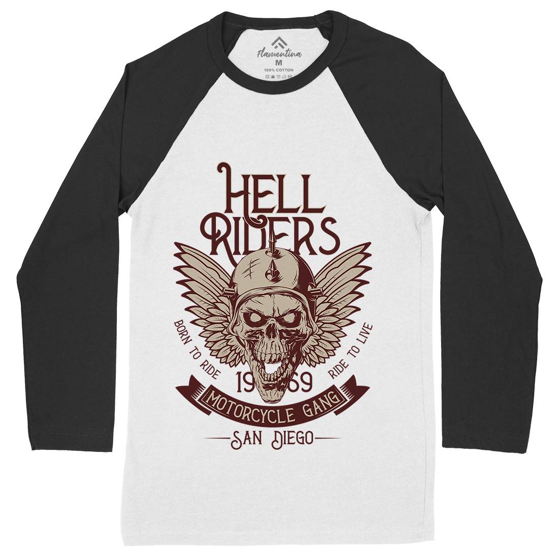 Hell Rider Mens Long Sleeve Baseball T-Shirt Motorcycles D944
