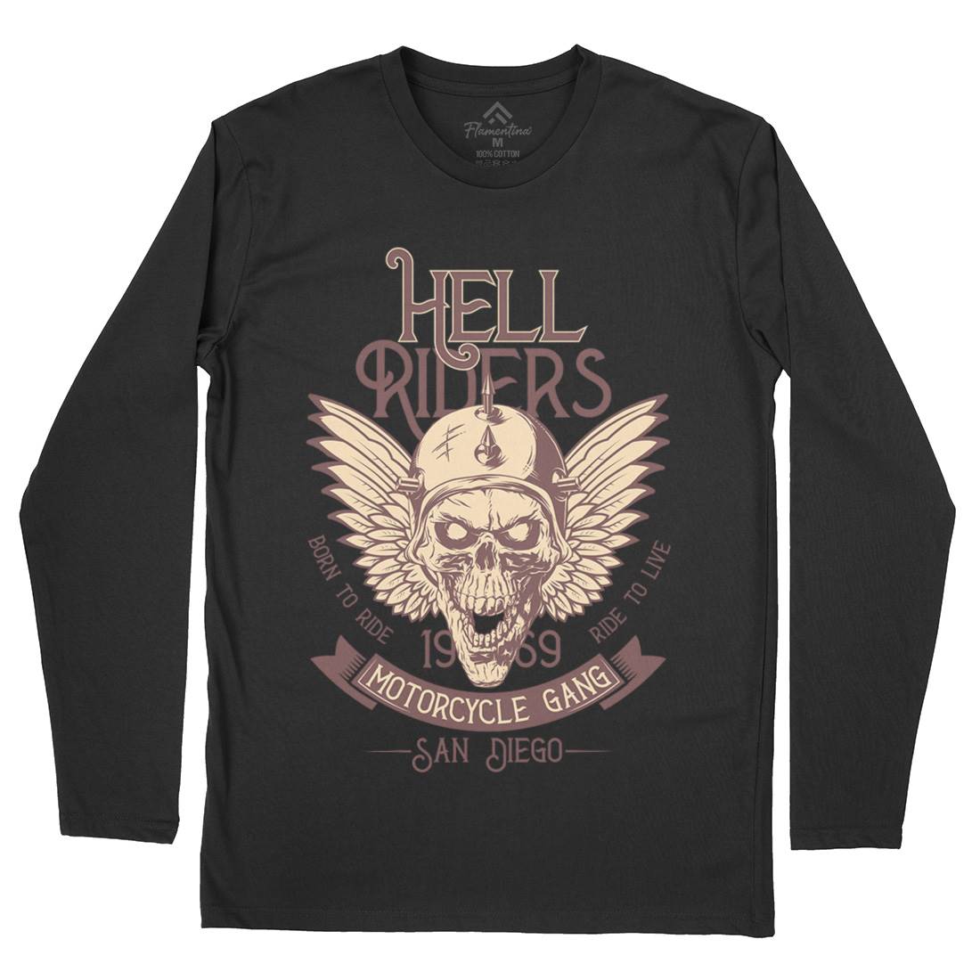 Hell Rider Mens Long Sleeve T-Shirt Motorcycles D944