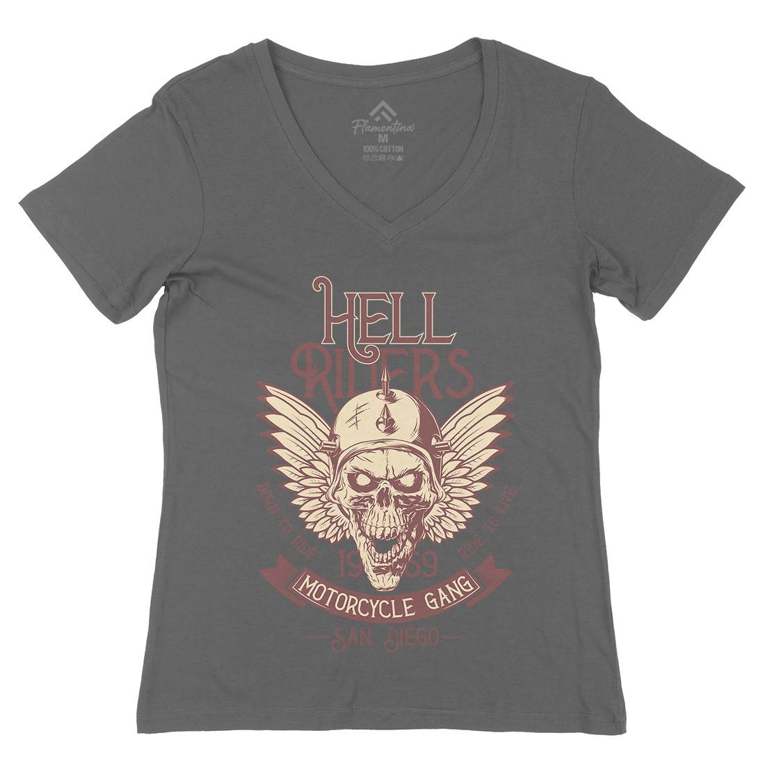 Hell Rider Womens Organic V-Neck T-Shirt Motorcycles D944