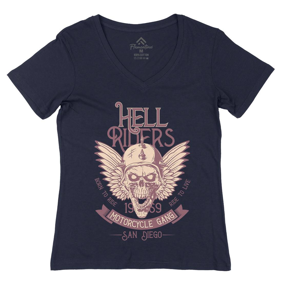 Hell Rider Womens Organic V-Neck T-Shirt Motorcycles D944