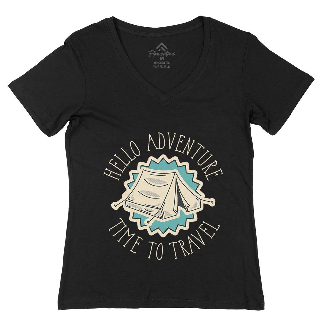 Hello Adventure Womens Organic V-Neck T-Shirt Nature D945