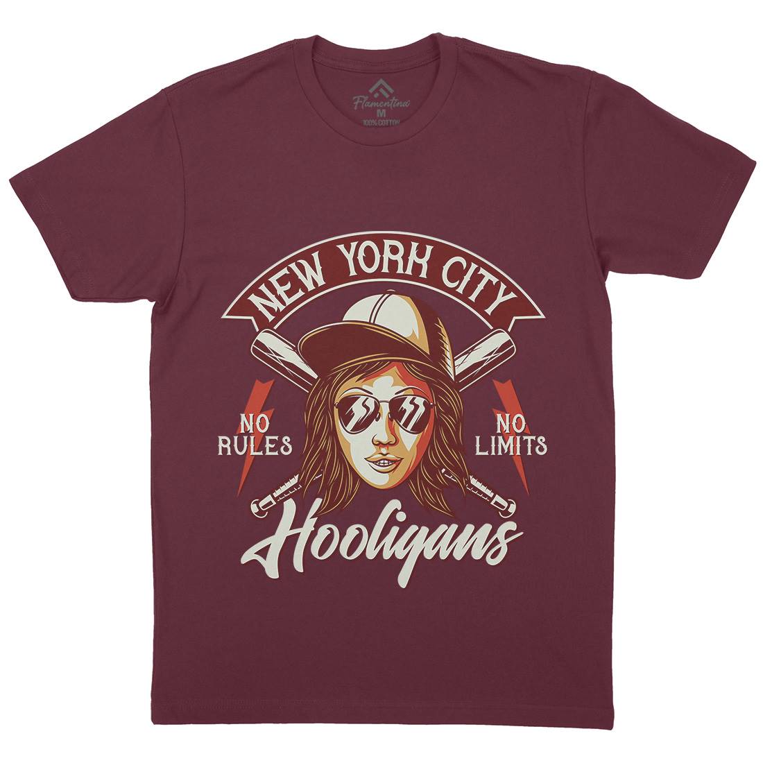 Hooligans New York Mens Organic Crew Neck T-Shirt Retro D947