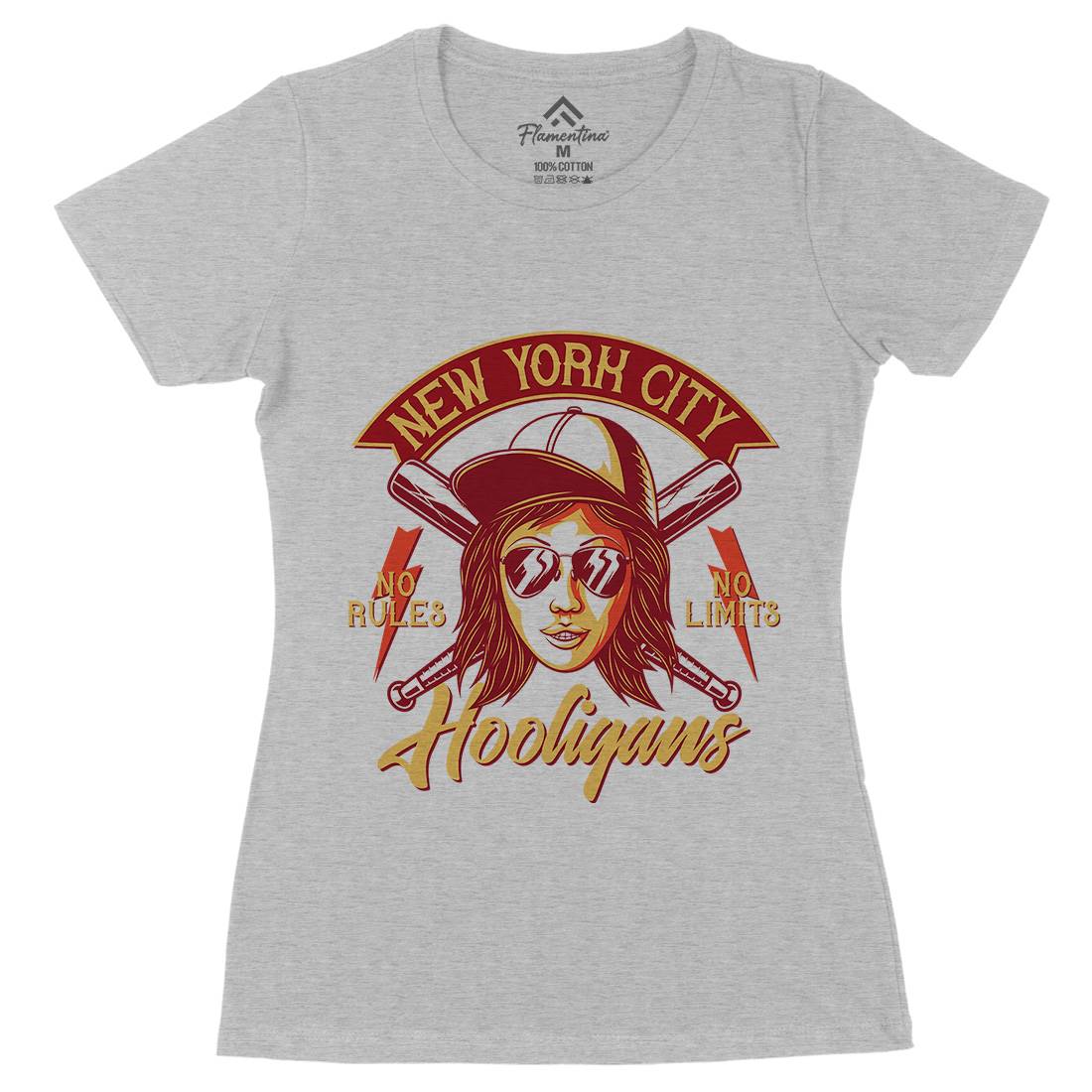 Hooligans New York Womens Organic Crew Neck T-Shirt Retro D947