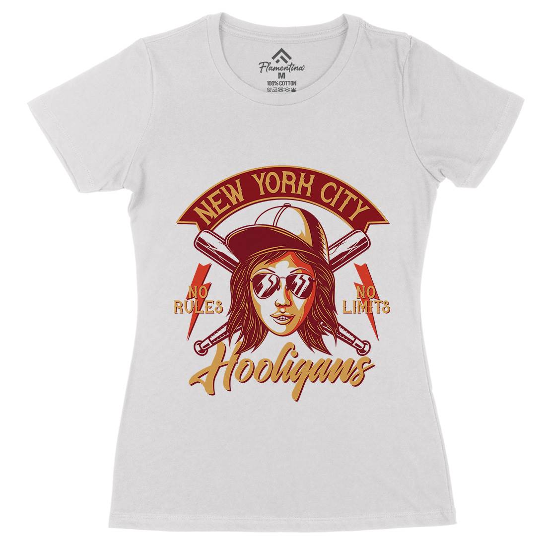 Hooligans New York Womens Organic Crew Neck T-Shirt Retro D947