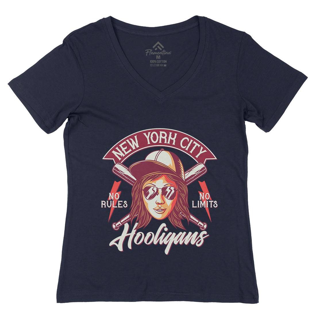 Hooligans New York Womens Organic V-Neck T-Shirt Retro D947