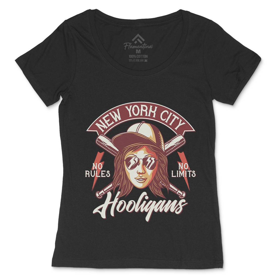 Hooligans New York Womens Scoop Neck T-Shirt Retro D947