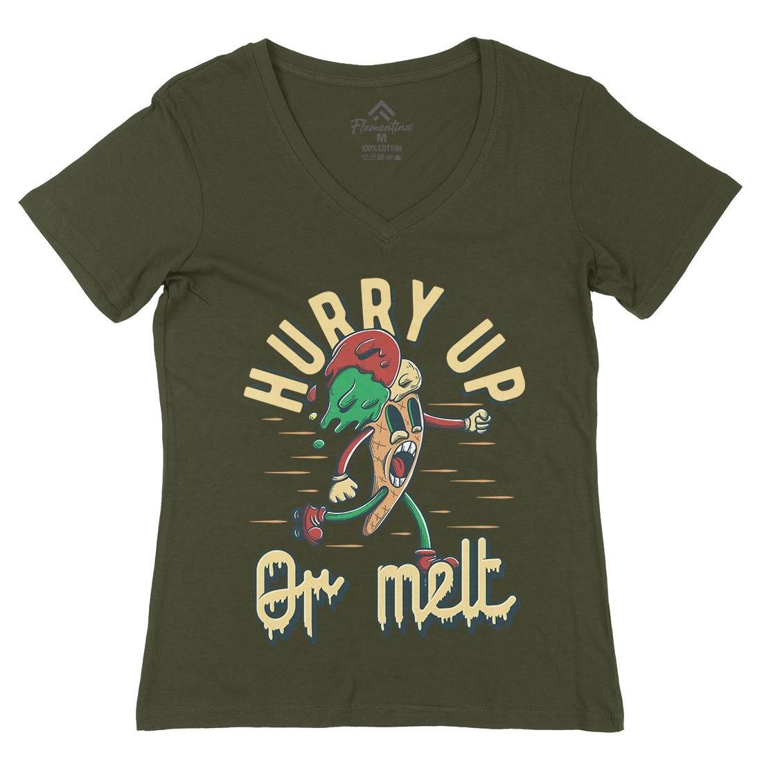Hurry Up Or Melt Womens Organic V-Neck T-Shirt Food D949