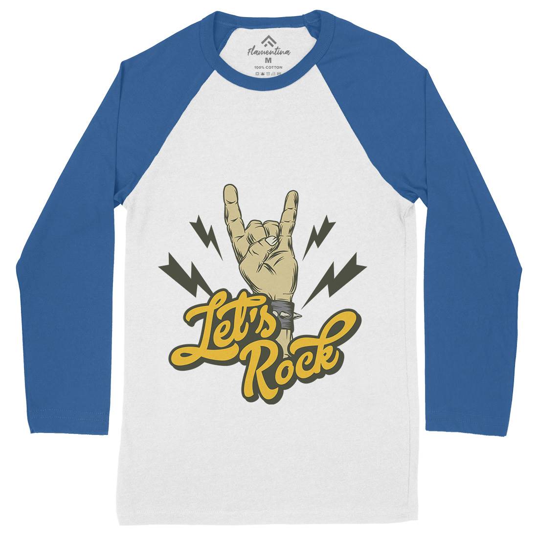 Let&#39;s Rock Mens Long Sleeve Baseball T-Shirt Music D953