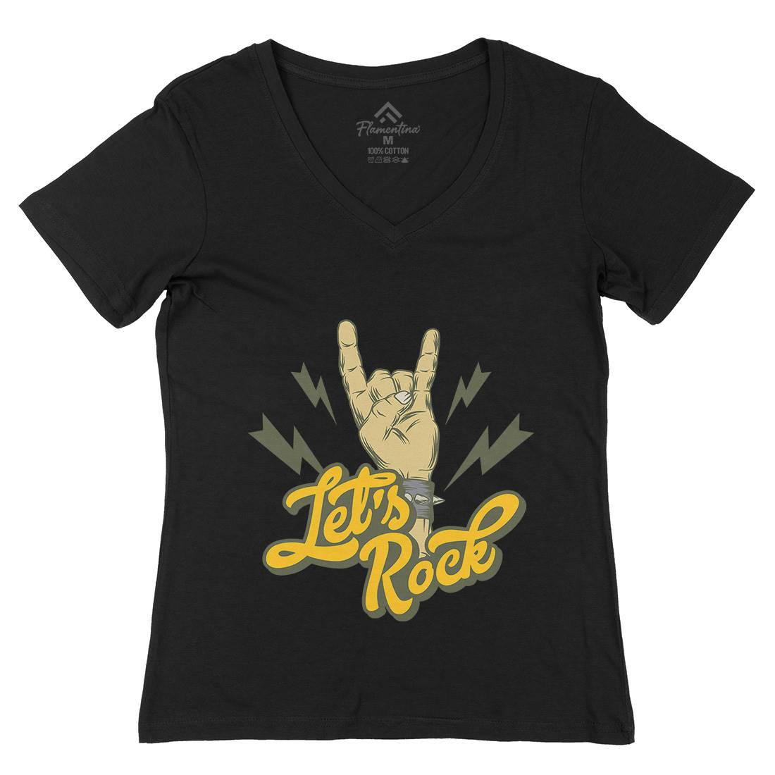 Let&#39;s Rock Womens Organic V-Neck T-Shirt Music D953