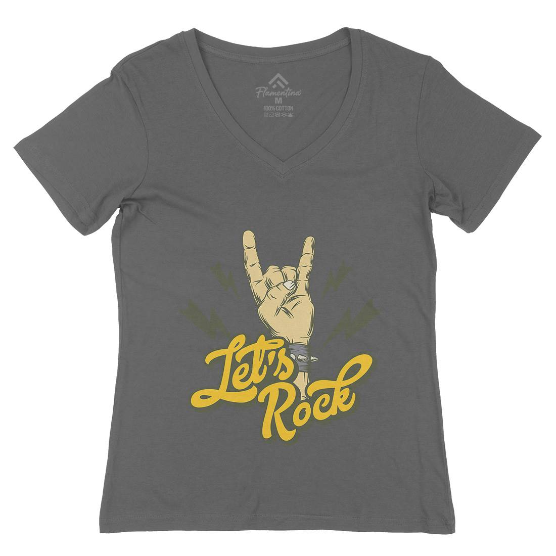 Let&#39;s Rock Womens Organic V-Neck T-Shirt Music D953