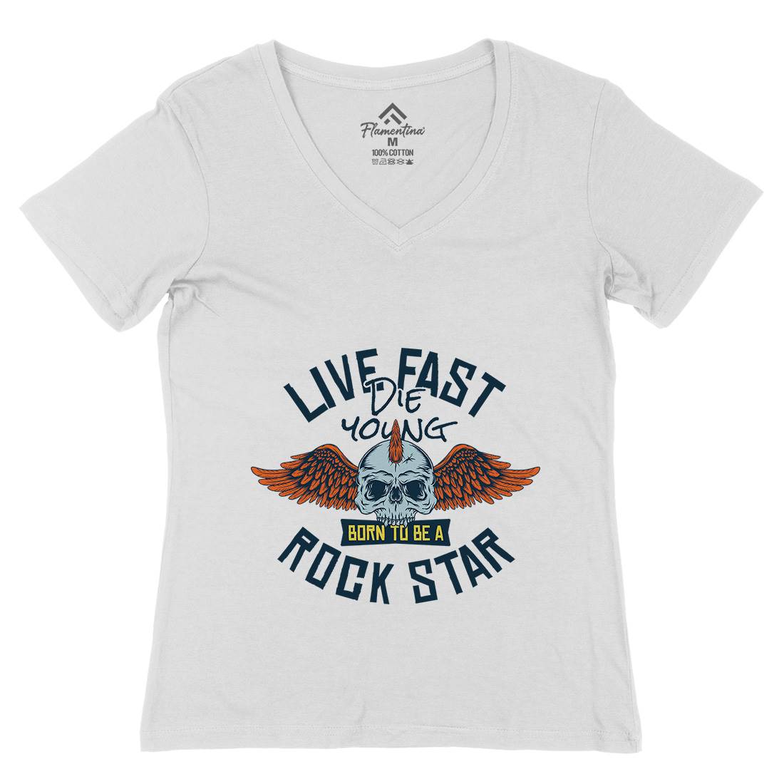 Live Fast Womens Organic V-Neck T-Shirt Music D954