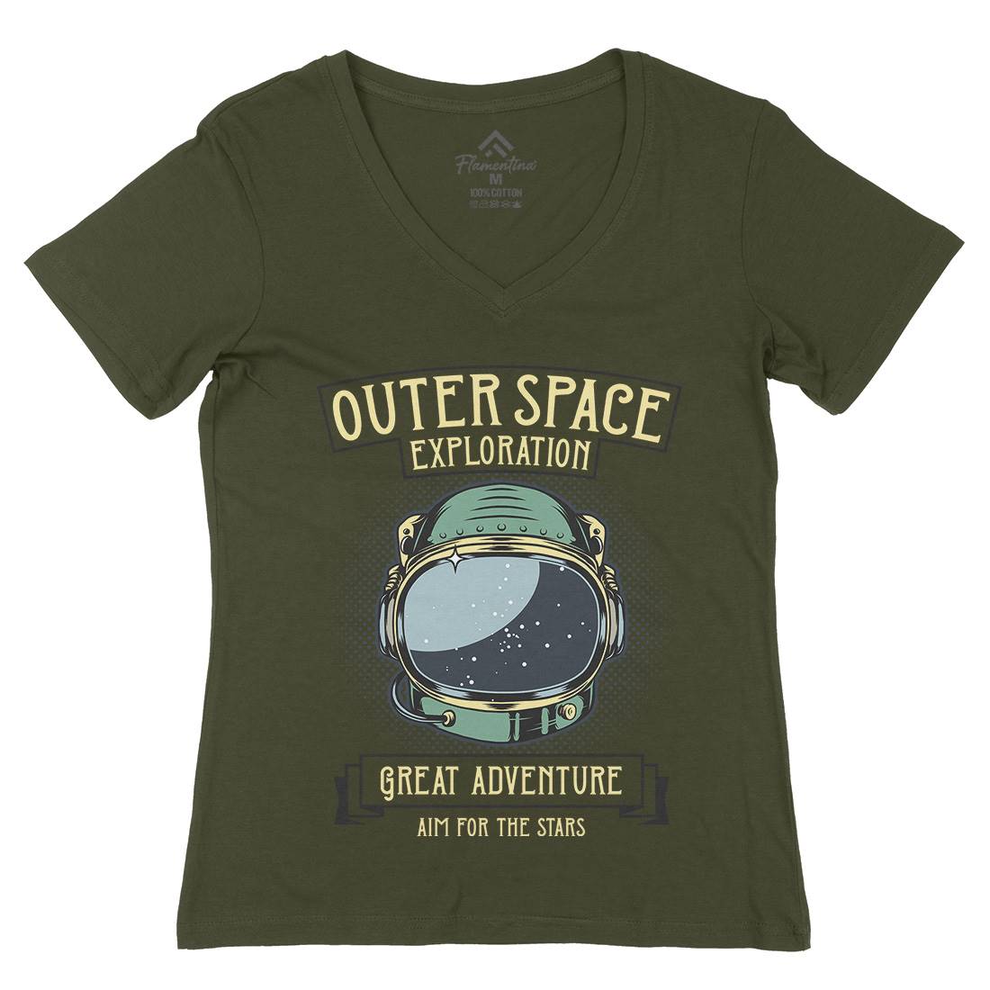 Exploration Outer Womens Organic V-Neck T-Shirt Space D957