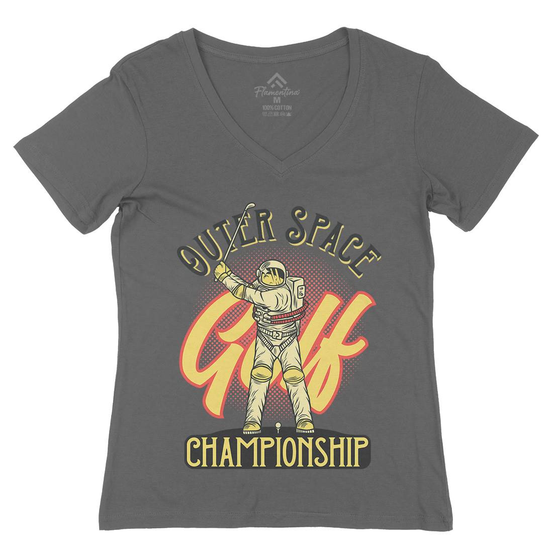 Outer Space Golf Womens Organic V-Neck T-Shirt Sport D958