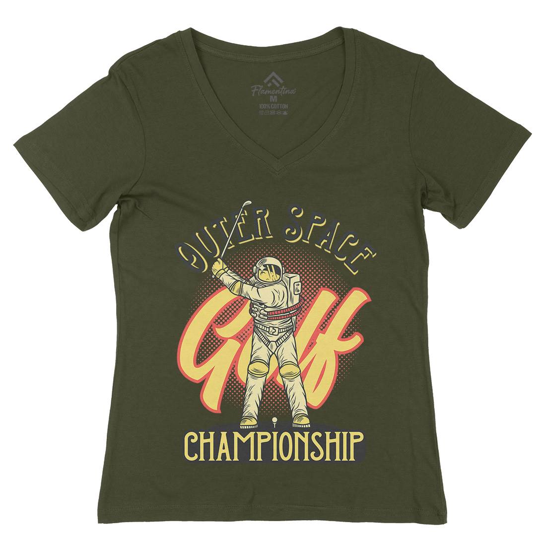Outer Space Golf Womens Organic V-Neck T-Shirt Sport D958