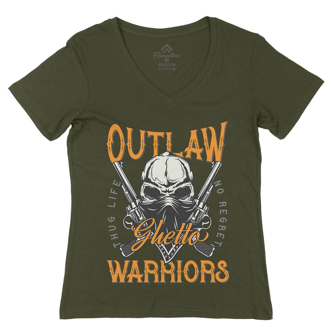 Outlaw Warriors Womens Organic V-Neck T-Shirt Retro D959