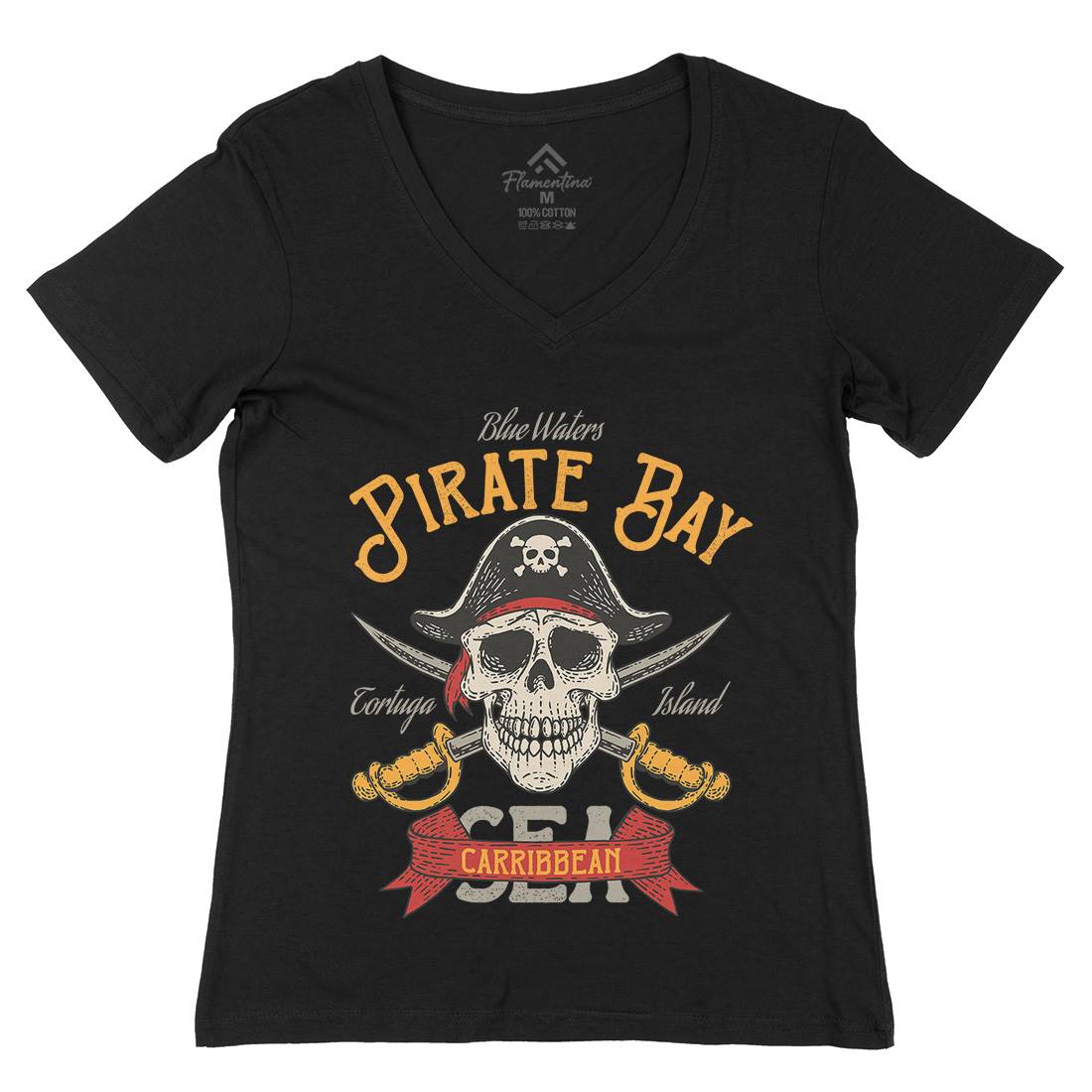 Pirate Bay Womens Organic V-Neck T-Shirt Navy D960