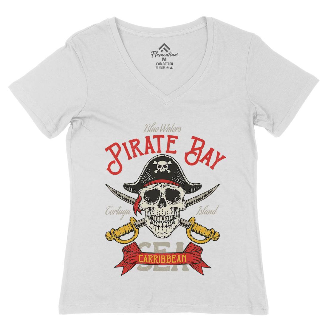 Pirate Bay Womens Organic V-Neck T-Shirt Navy D960
