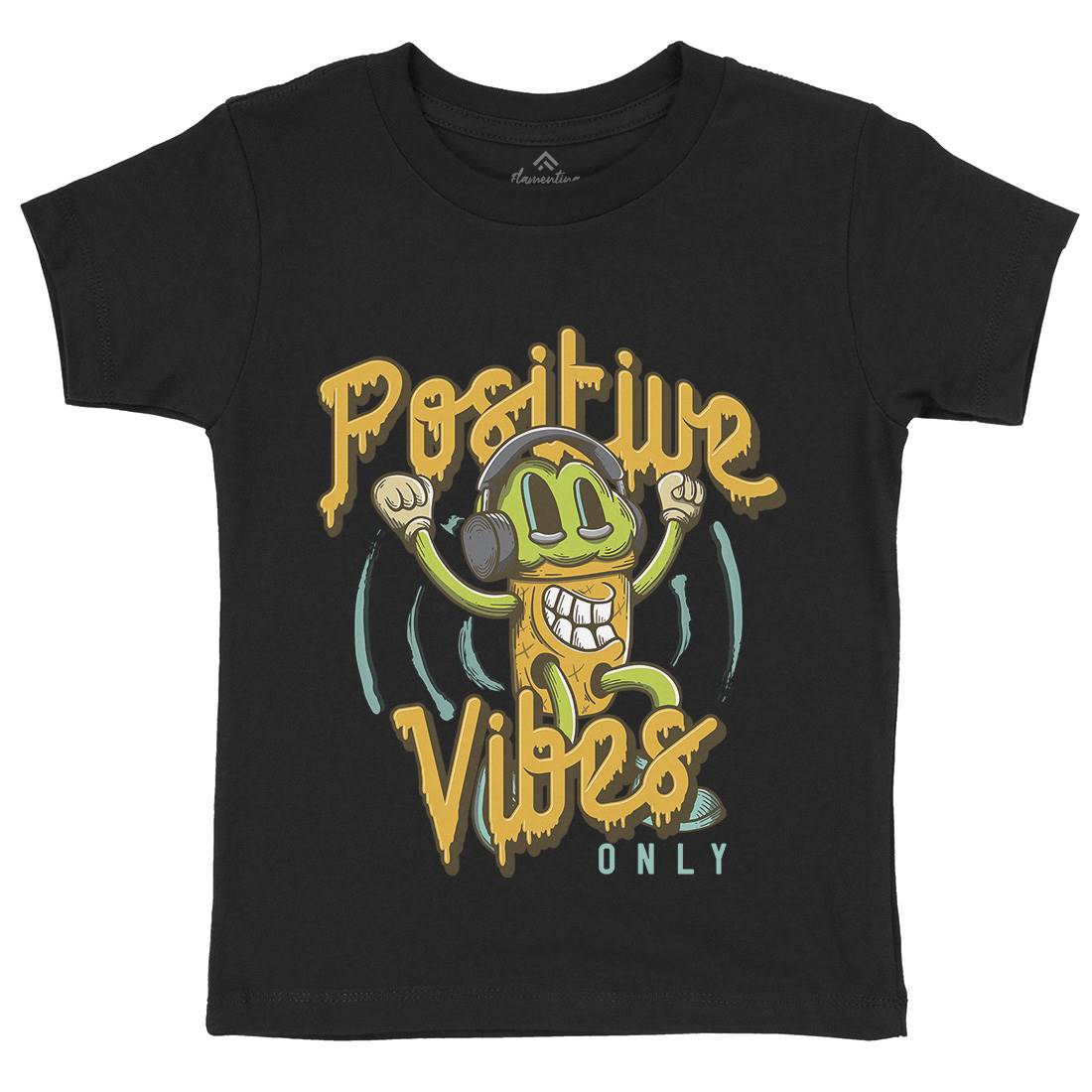 Positive Vibes Kids Organic Crew Neck T-Shirt Music D961