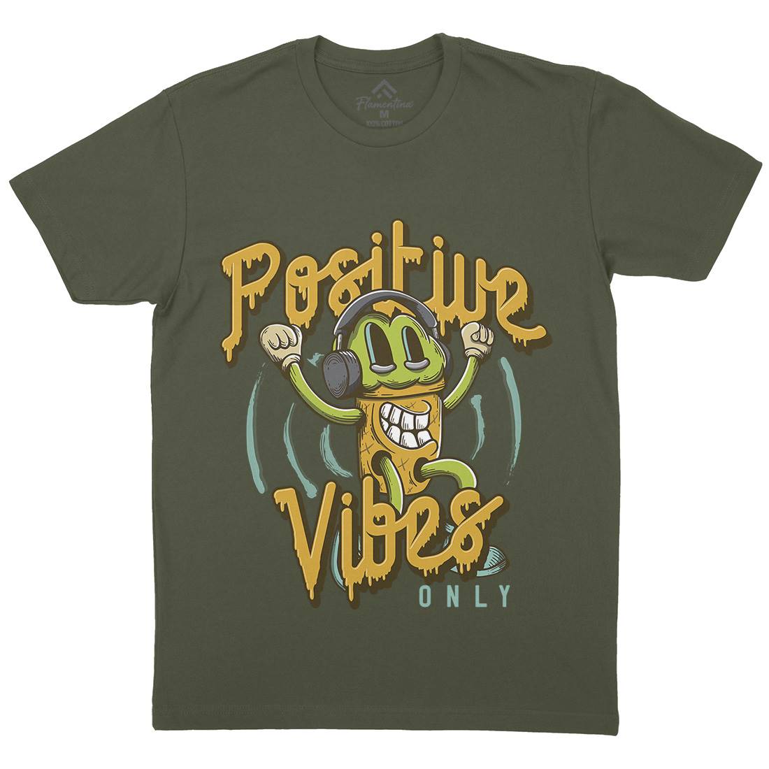 Positive Vibes Mens Organic Crew Neck T-Shirt Music D961