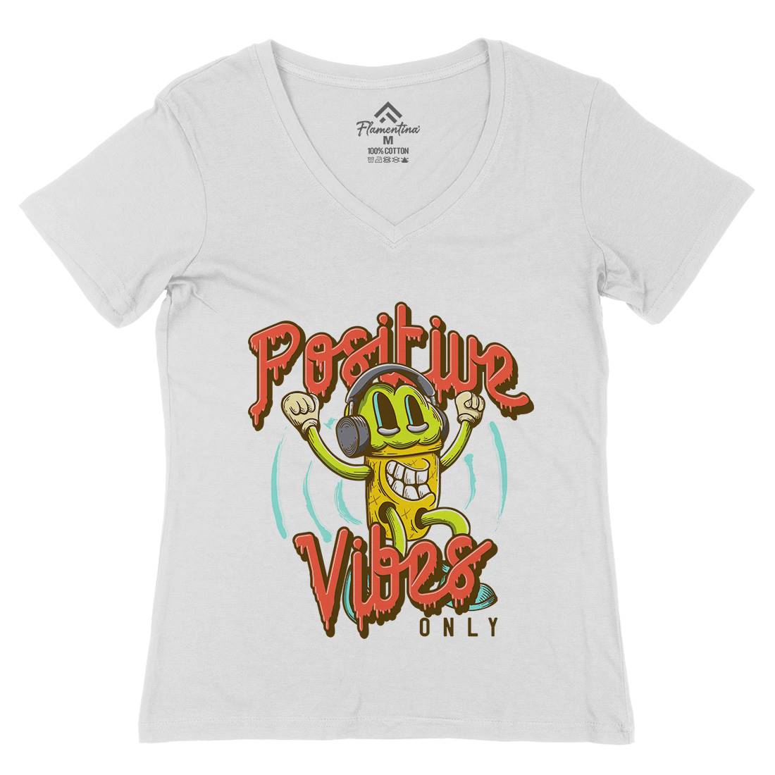 Positive Vibes Womens Organic V-Neck T-Shirt Music D961