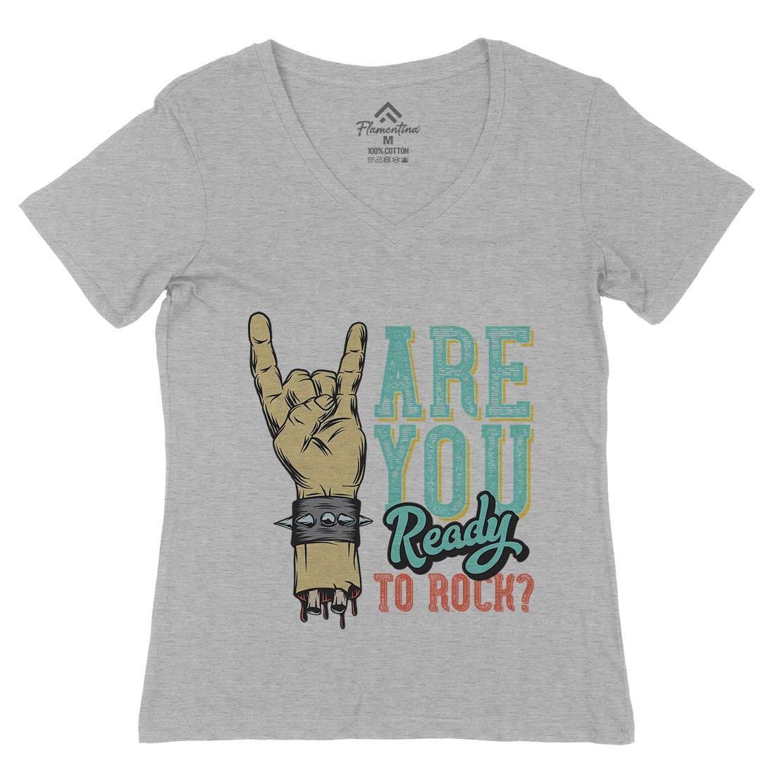 Ready To Rock Womens Organic V-Neck T-Shirt Music D962