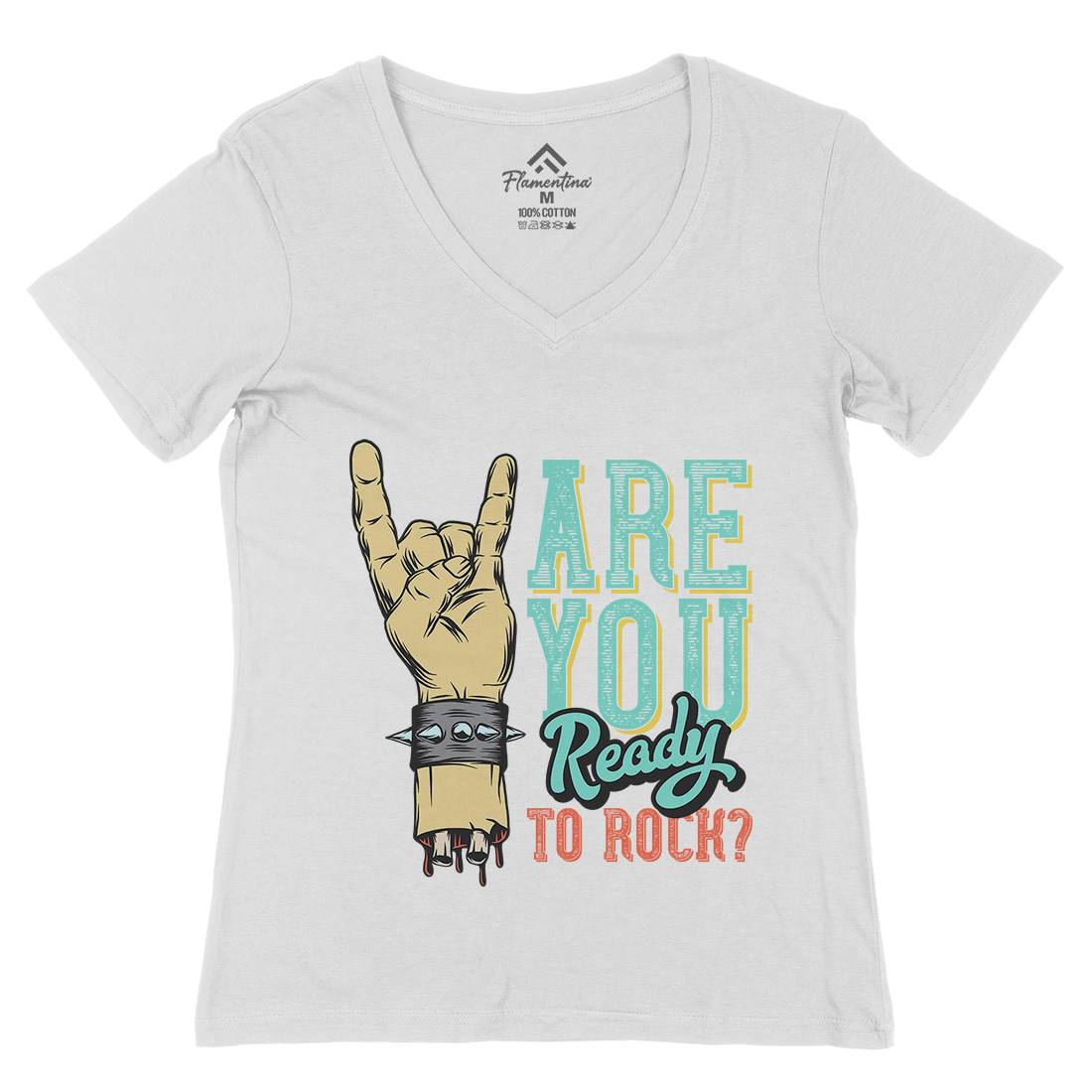Ready To Rock Womens Organic V-Neck T-Shirt Music D962
