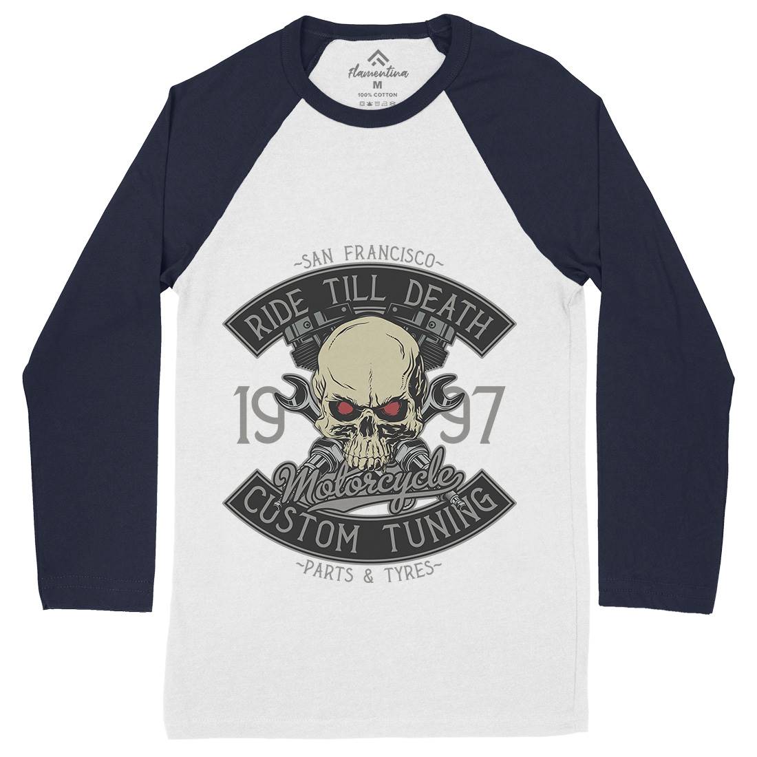 Ride Till Death Mens Long Sleeve Baseball T-Shirt Motorcycles D963