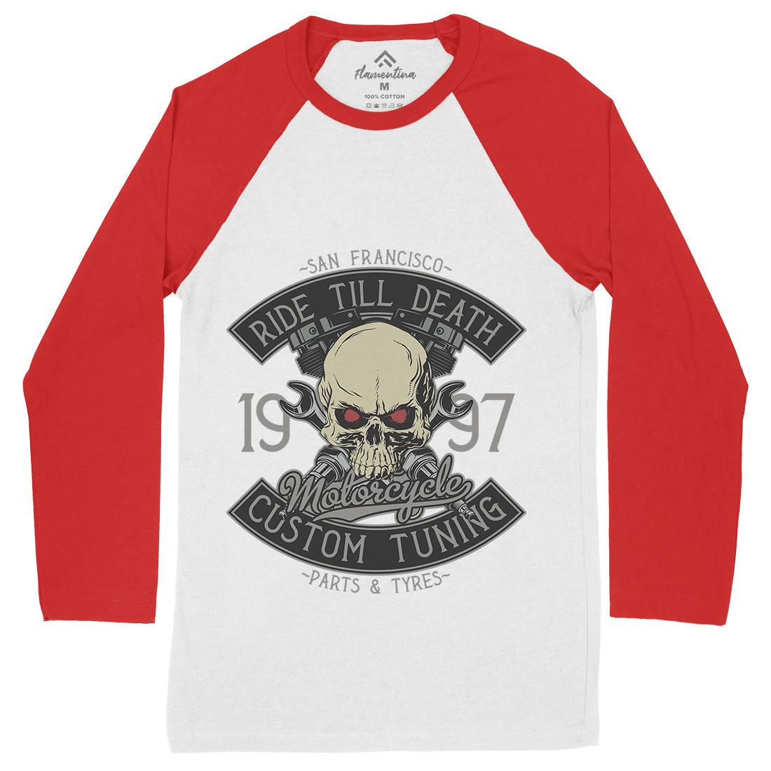 Ride Till Death Mens Long Sleeve Baseball T-Shirt Motorcycles D963
