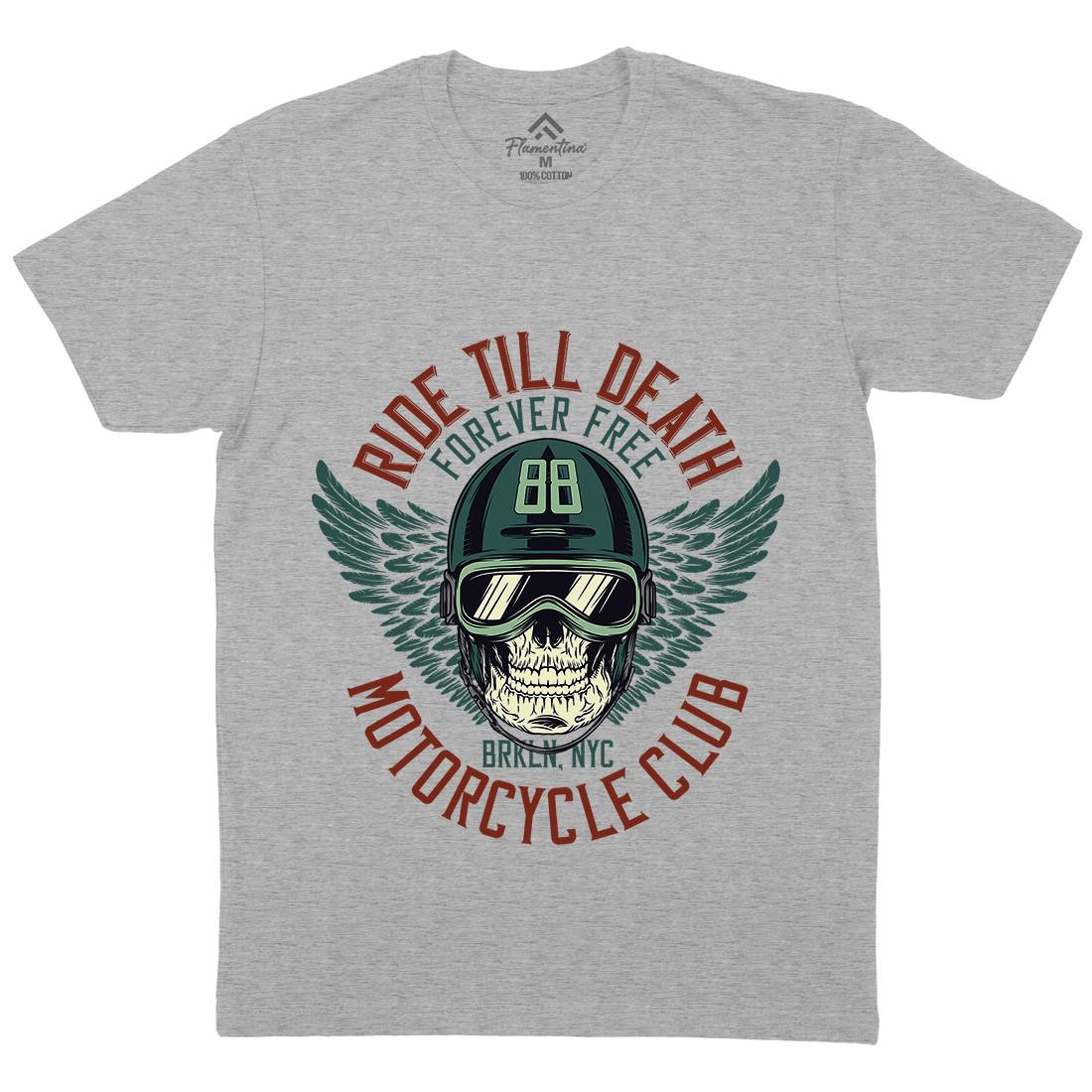Ride Till Death Club Mens Organic Crew Neck T-Shirt Motorcycles D964