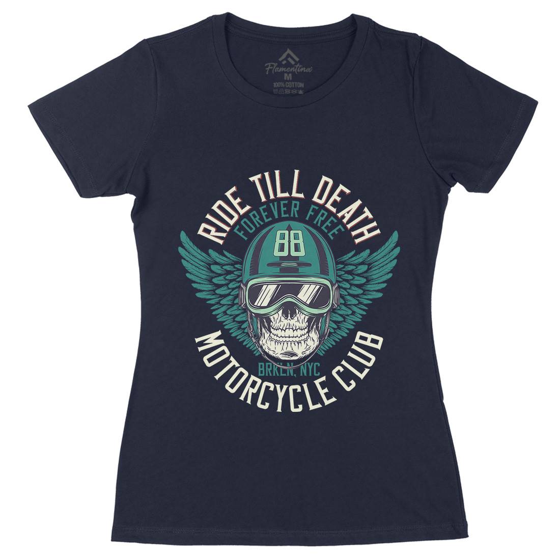 Ride Till Death Club Womens Organic Crew Neck T-Shirt Motorcycles D964