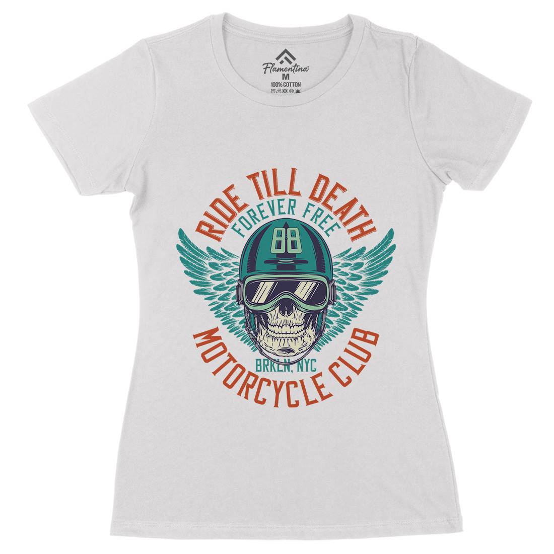 Ride Till Death Club Womens Organic Crew Neck T-Shirt Motorcycles D964
