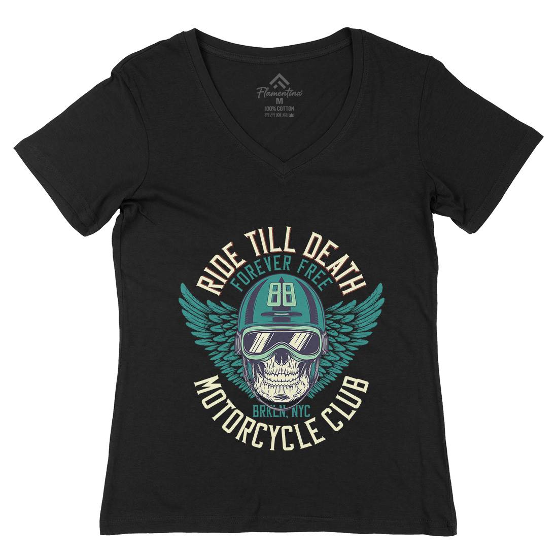 Ride Till Death Club Womens Organic V-Neck T-Shirt Motorcycles D964