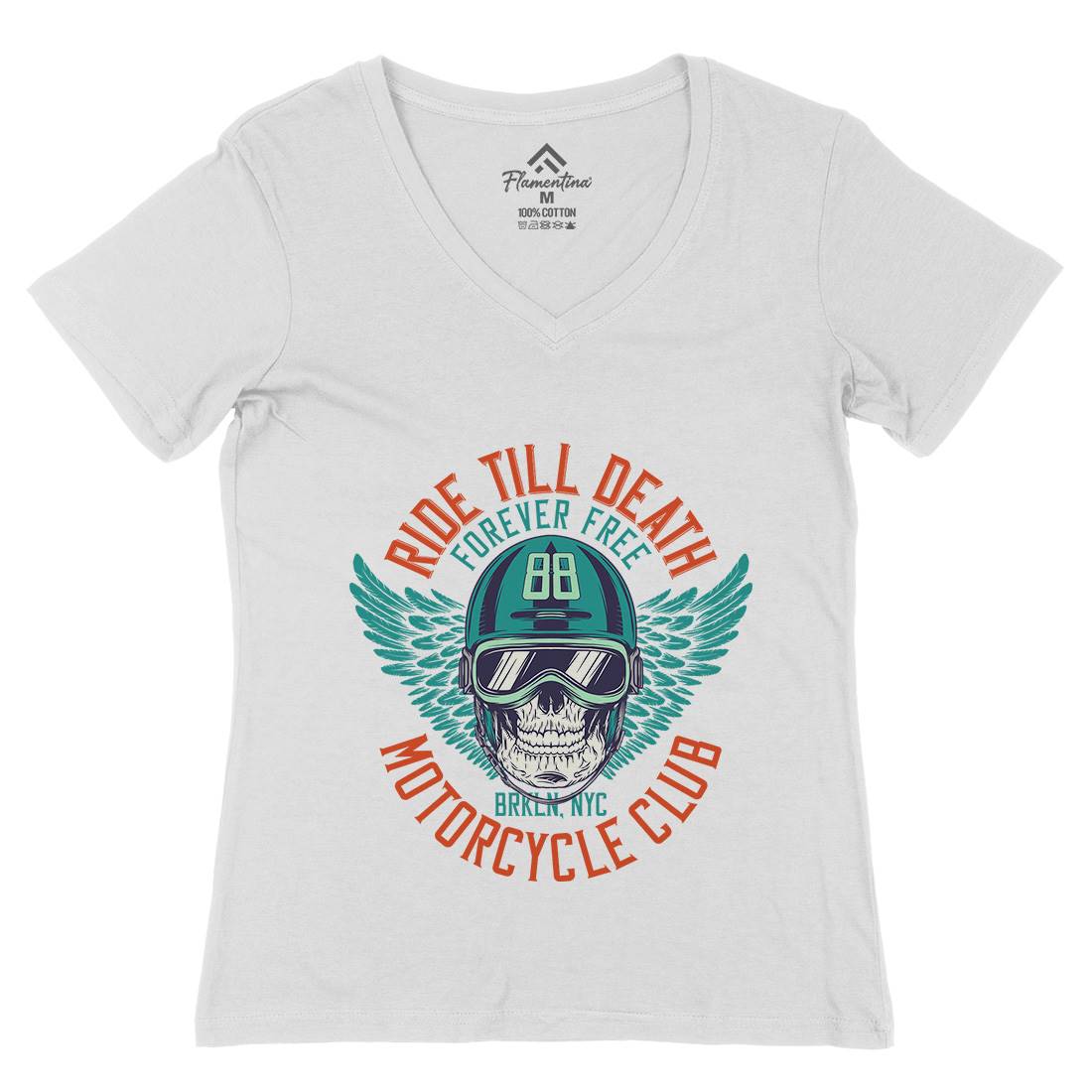 Ride Till Death Club Womens Organic V-Neck T-Shirt Motorcycles D964