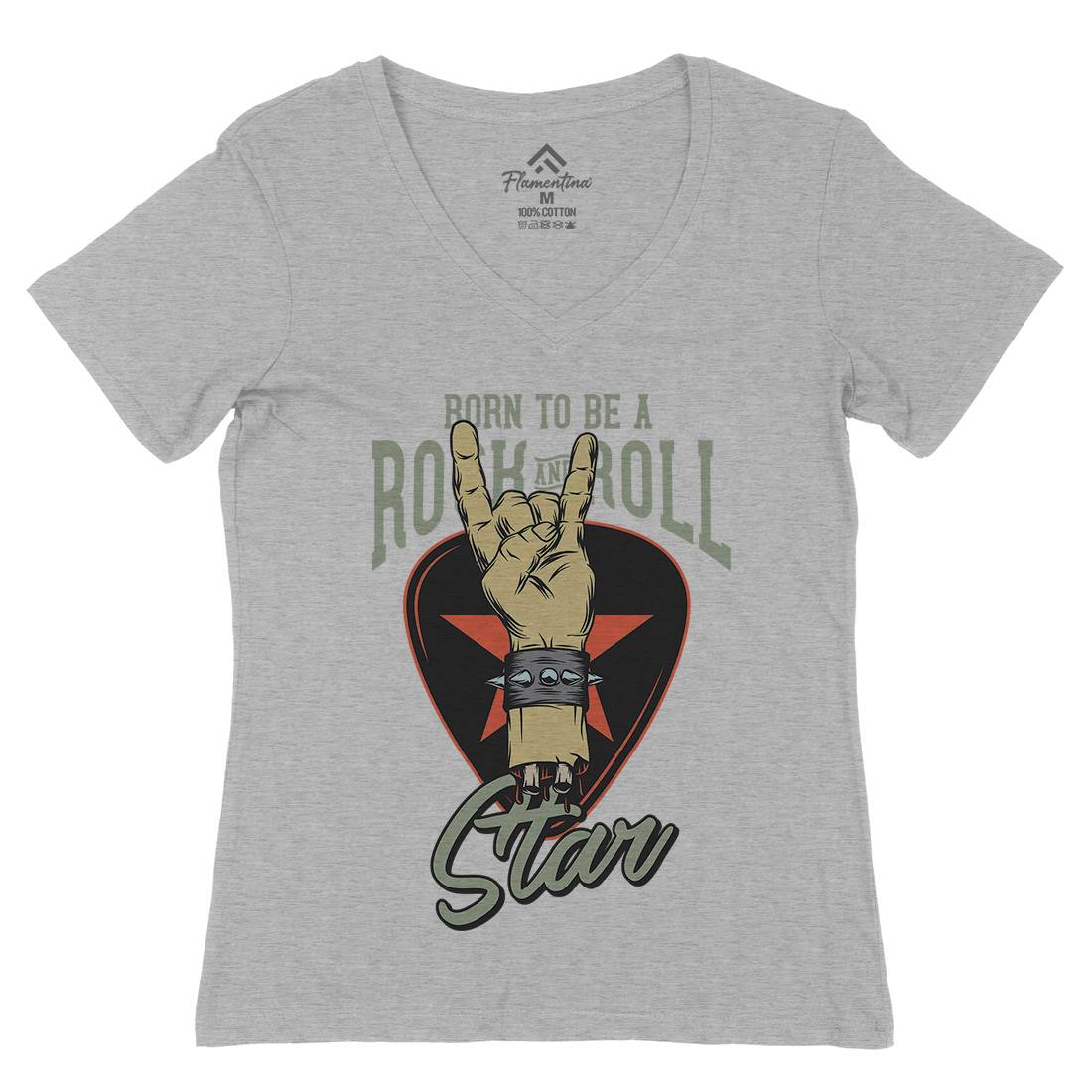 Rock And Roll Star Womens Organic V-Neck T-Shirt Music D965