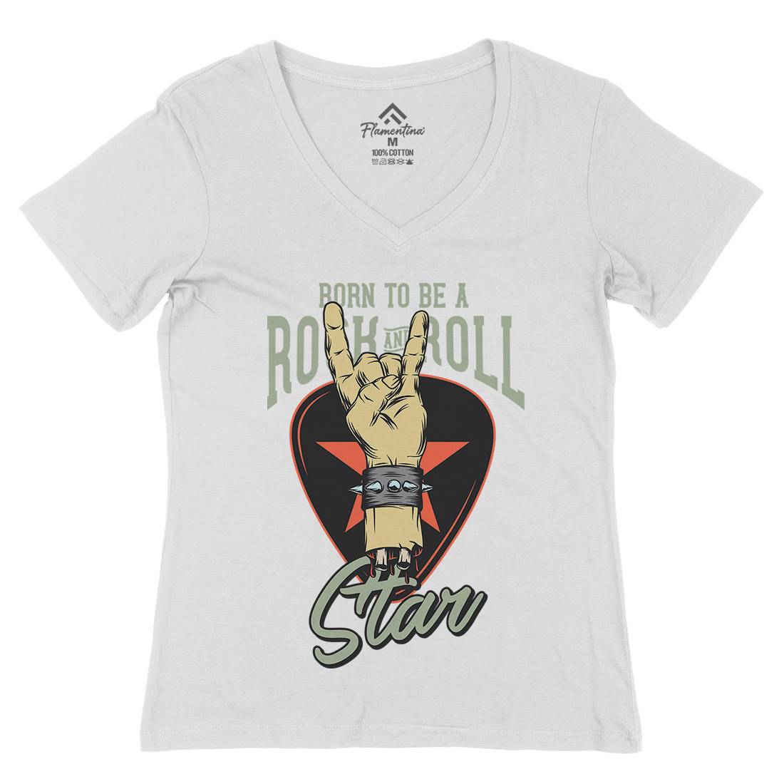 Rock And Roll Star Womens Organic V-Neck T-Shirt Music D965