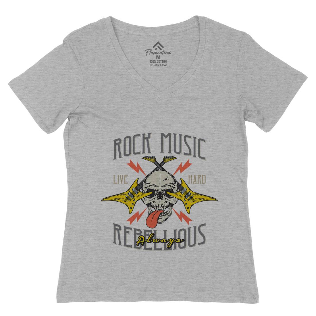 Rock Womens Organic V-Neck T-Shirt Music D966