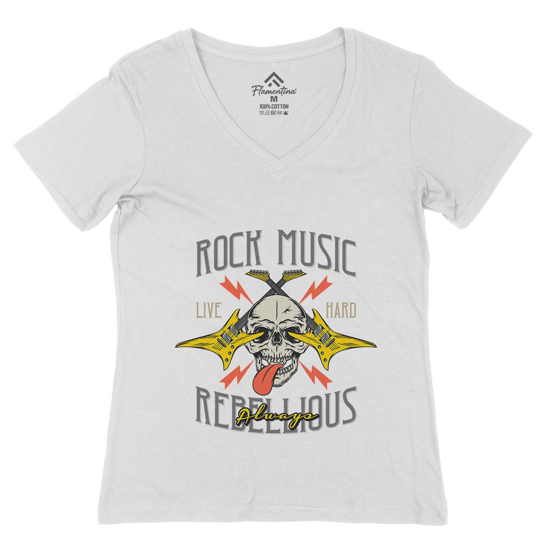 Rock Womens Organic V-Neck T-Shirt Music D966