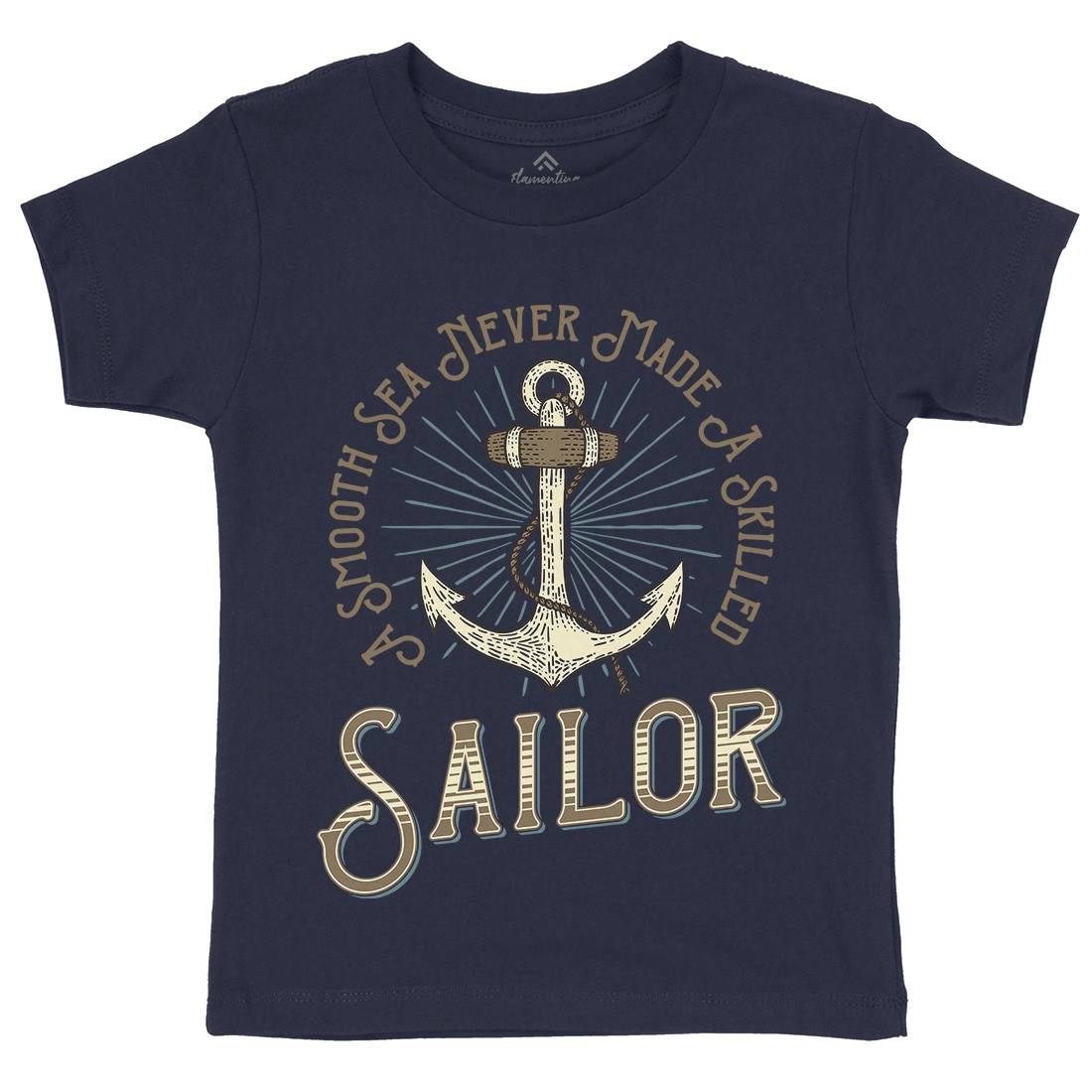 Sailor Anchor Kids Crew Neck T-Shirt Navy D967