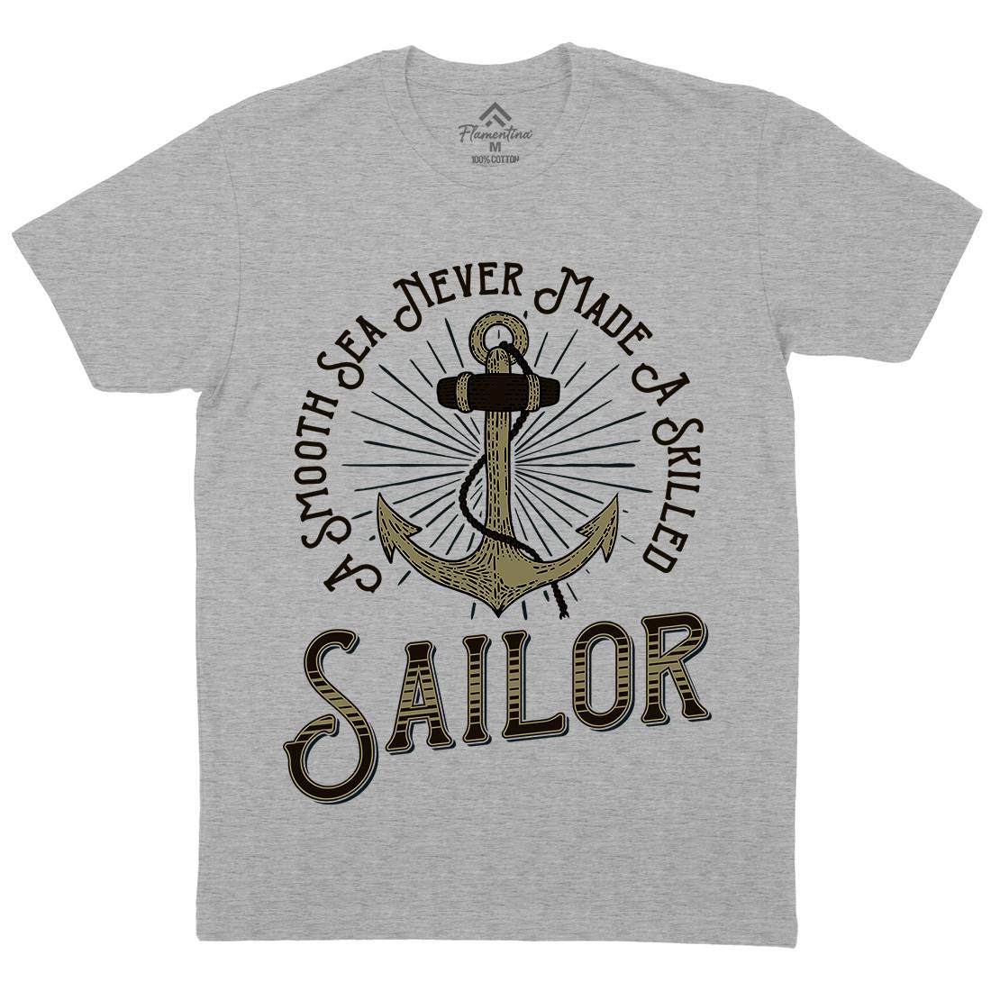 Sailor Anchor Mens Organic Crew Neck T-Shirt Navy D967