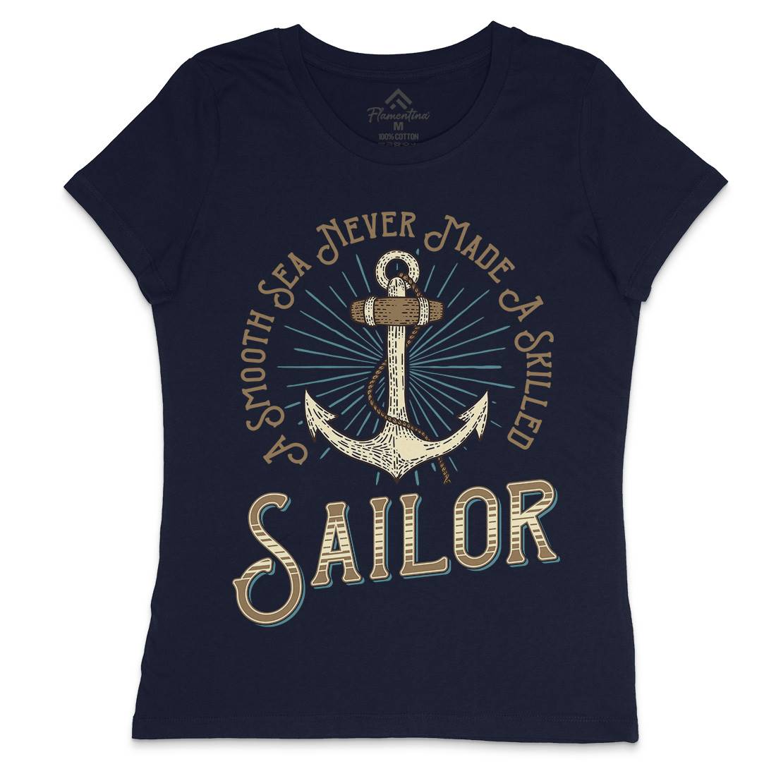 Sailor Anchor Womens Crew Neck T-Shirt Navy D967