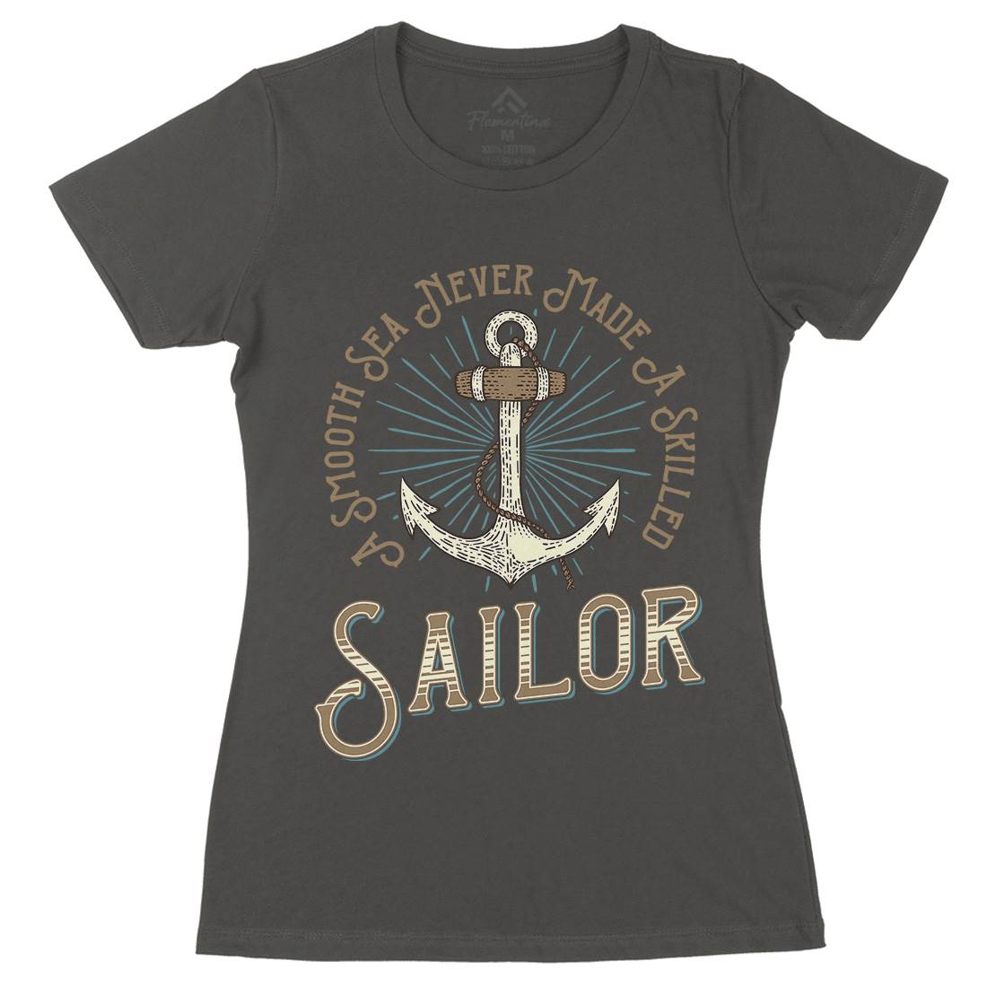 Sailor Anchor Womens Organic Crew Neck T-Shirt Navy D967