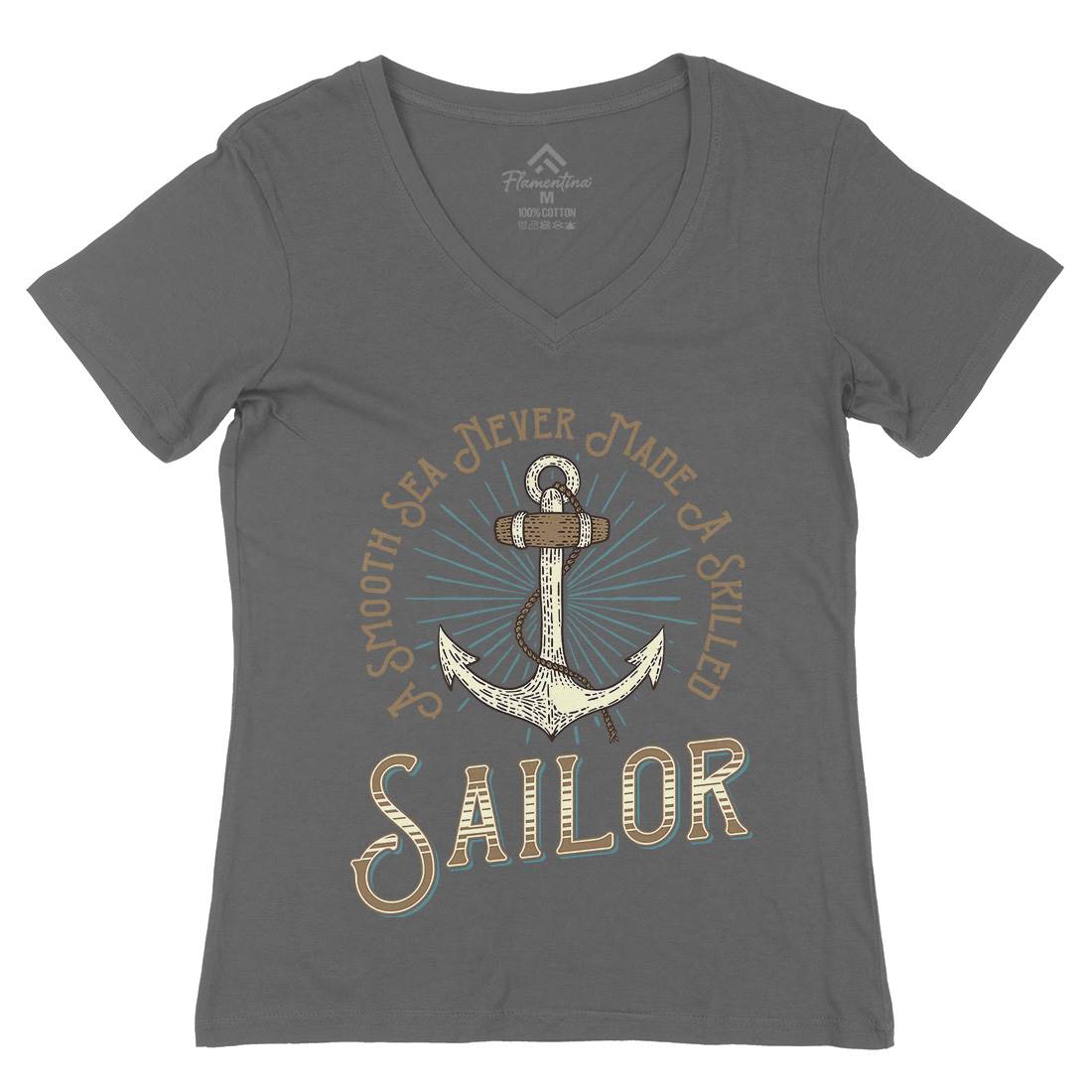 Sailor Anchor Womens Organic V-Neck T-Shirt Navy D967